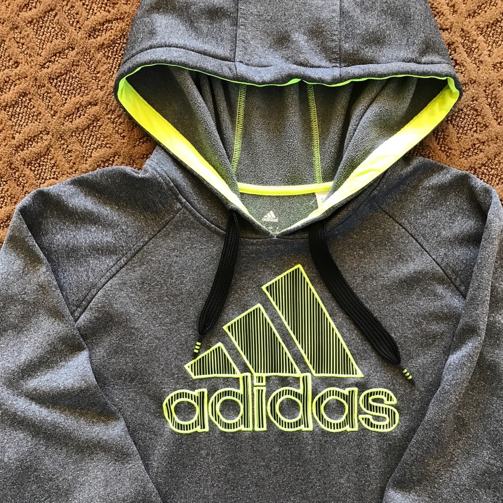 Adidas Trefoil Sweatshirt Hoody Neon Yellow Gray